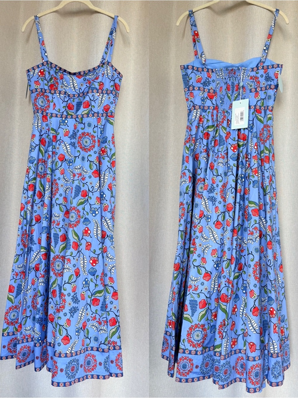 Hill House NWT The Margot Blue Red Swedish Floral Midi Dress S - Picture 3 of 11